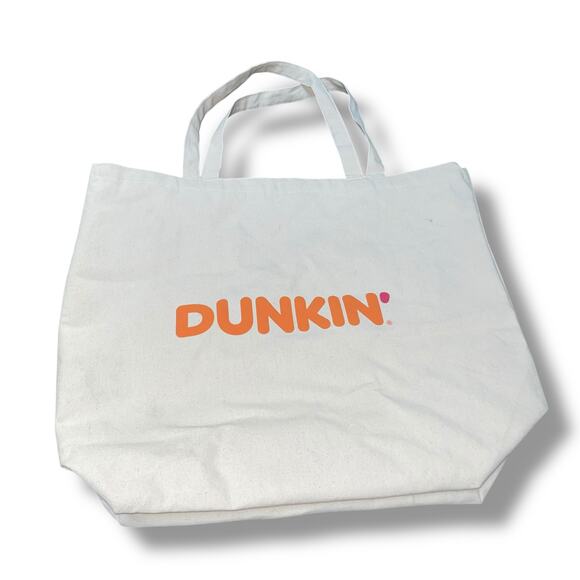 Dunkin Donuts Tote Bag Canvas Large Carry On 100% Cotton Coffee Cream Orange - Picture 2 of 10